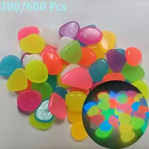300/600pcs Glow in The Dark Pebbles Garden Glowing Rocks Aquarium Luminous Stone - Picture 1 of 18