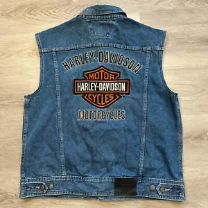HARLEY DAVIDSON Authentic DENIM BIKER Vest Embroidered Bar And Shield SIZE Large - Picture 1 of 8
