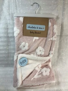 Charlotte & Star Pink Baby Blanket White Flowers Floral Security Lovey Plush NEW - Picture 1 of 11