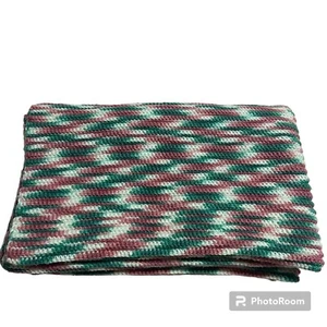 Handmade Crocheted Afghan Blanket Throw White Purple Green Texture 41x33” - Picture 1 of 8