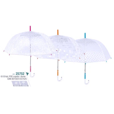 Ombrello Automatico Trasparente Cupola da Donna Ragazza Grande Perletti - Immagine 1 di 2