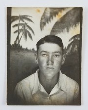 Vintage Photobooth Photograph Sunkissed Texas Boy Painted Backdrop Palm Trees