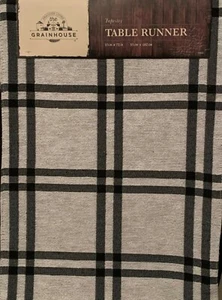 Table Runner Tapestry 13 x 72 Black White Plaid Striped Farmhouse - Picture 1 of 2