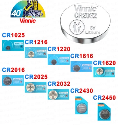 Piles Boutons 1025 1216 1220 1616 1620 2016 2025 CR2032 2430 2450 LITHIUM VINNIC - Photo 1/4