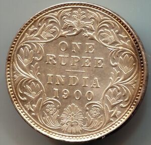 British India Silver 1900  Victoria 1 rupee  Almost UNC VTG  Silver Coin