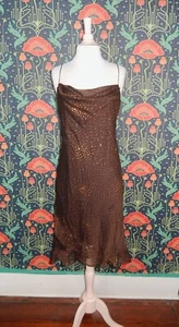 Vintage 90's Y2K Whimsigoth Brown Gold Glitter Cowl Neck Slip Cocktail Dress - Picture 1 of 5