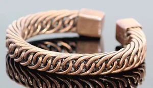 Brazalete Brazalete 110gm Trenzado Cobre Puro Oxidado Pesado Hecho a Mano Regalo 12mm Ancho - Imagen 1 de 4