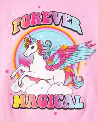 Girls Unicorn Snug Fit Cotton Pajamas - pink#595 - Image 1 of 2
