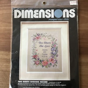 Dimensions Stamped Cross  Stitch Two  Hearts Wedding Record - Picture 1 of 5
