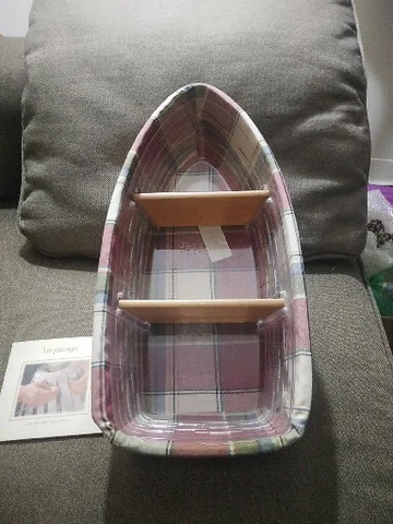 Longaberger 2002 ROW YOUR BOAT Basket Protector Fabric Liner Wood Dividers Plaid Cover