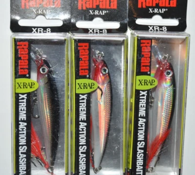 3 iscas rapala x-rap xrap xr-8 xr08 s 3 1/8" 1/4 oz isca suspensa prata - Imagem 1 de 4