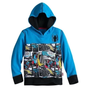 Disney Store Boys Size 3 Marvel Spiderman Hooded Sweatshirt Blue Pullover Top - Picture 1 of 6