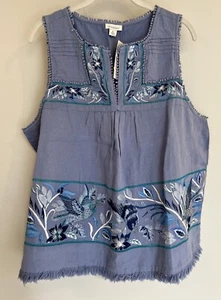 NWT Sundance Catalog Blue Embroidered “Floria Sleeveless Top” Size XL $138 - Picture 1 of 5