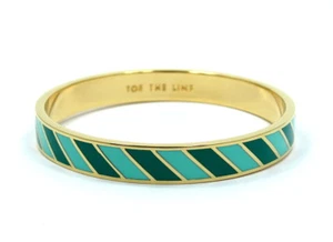 KATE SPADE New York "Toe The Line" GREEN Striped ENAMEL 8" 10mm Bangle Bracelet - Picture 1 of 3