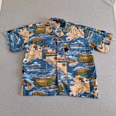 Vintage David Carey Shirt Men 2X Alaska Map Button Hawaiian Beach Grandpa Whale - Image 1 of 4