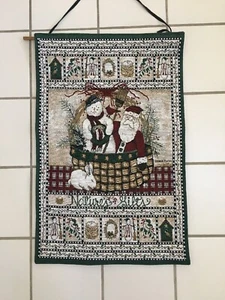 Santa And Snowman Christmas Tapestry Wall Hanging “Natures Gifts” 17x27” - Picture 1 of 5