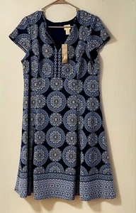 Chico's NWT  Sz 2 MEDALLIAN DRESS Fully Lined $MSRP $149 Blue Multicolor Stretch - Picture 1 of 5