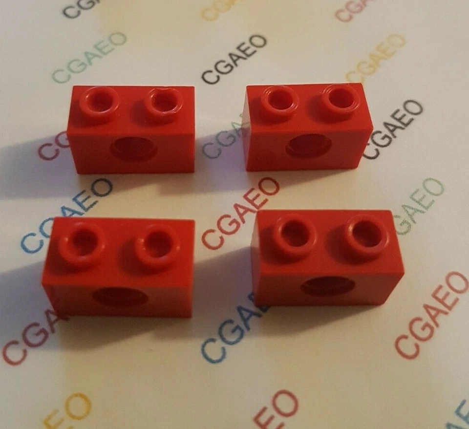 4 x  Lego 3700 - Technic, Brick 1 x 2 with Hole - Red - Photo 1/1