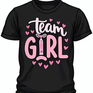 Team Girl Glitter Graphic Black T-Shirt with Pink & Hearts Design - Picture 1 of 4