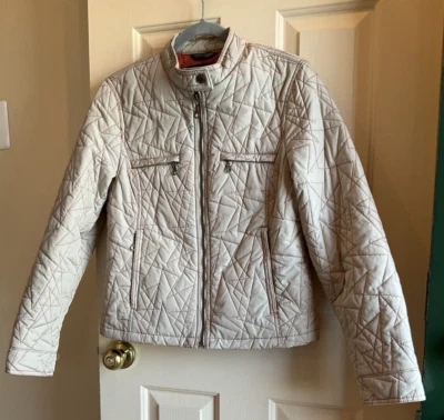 Platinum Utex Jacket Tan Woman Med. Quilted Orange Stitch and Lining - Image 1 of 4