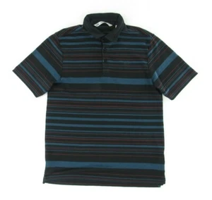 Travis Mathew Mens Golf Polo Shirt S Black Blue Red Striped Embroidered - Picture 1 of 7