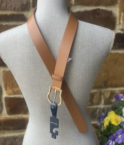 NWT COLE HAAN Women's Hinged Metal Buckle Leather Belt in Tan Size Small $70 - Picture 1 of 24