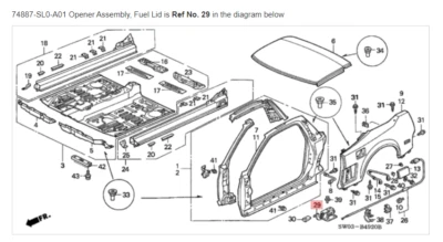 Conjunto de abridor HSX HONDA ACURA GENUINO OEM, tapa de combustible ☆ 74887-SL0-A01 ☆ Foto 1 de 2