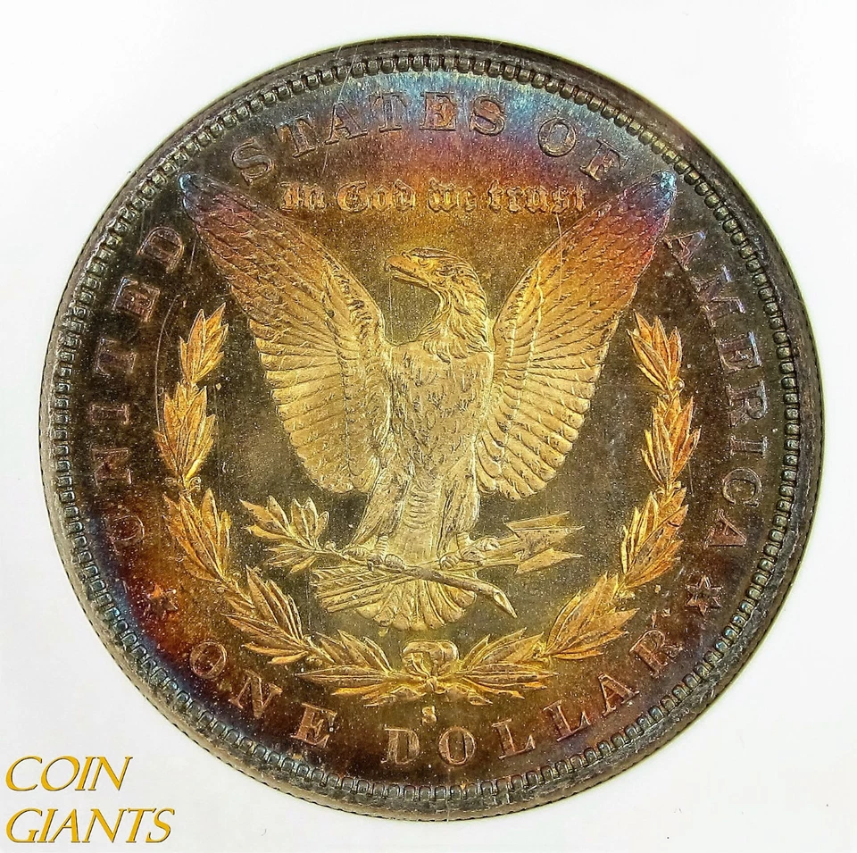 1879-S S$1 Morgan Silver Dollar NGC MS64 PL Proof Like Monster Rainbow Toning  - Image 1 of 1