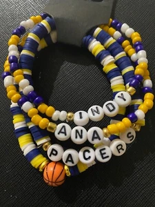 Indiana Pacers Mens 4-Piece Beaded Bracelet Set - Indy-Ana -Bsktbl charm - Picture 1 of 2