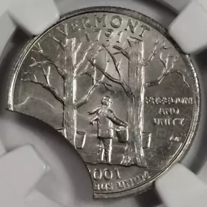 2001 NGC MS64 Large 25% Curved Clip Vermont Quarter Mint Error Rare State Error - Picture 1 of 4