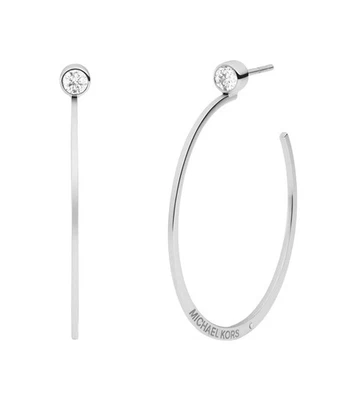 Pendientes tipo argolla Michael Kors forma mixta circonita cúbica tono plata nuevos con etiquetas Foto 1 de 3