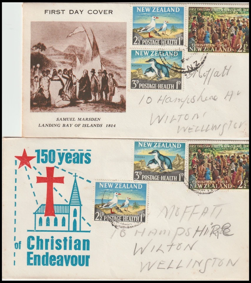 NEW ZEALAND 1964 CHRISTMAS ENDEAVOUR/MARSDEN FDC DUO (JF) - Image 1 of 1