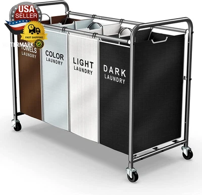 Laundry Hamper Sorter Cart: 4-Section Organizer with Heavy-Duty Lockable Wheels  - Image 1 of 4