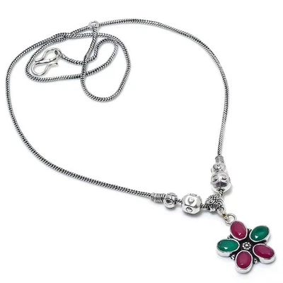 Cachemira Rubí, Esmeralda (Simulada) Piedras Preciosas Hecho a Mano Collar de Regalo 18" P907 Foto 1 de 2