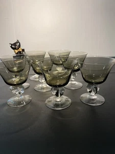 Swedish Crystal 1960s Ingrid Gulli 8 Smoky Lobed Stem Cocktail Glasses, 4.5” - Picture 1 of 9