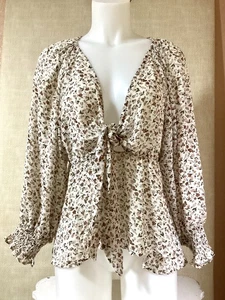 DAMEN große Bluse von Flawless, transparente Puffärmel Puffärmel weich Herbst geblümt - Bild 1 von 15