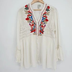 Sahalie Floral Embroidered Bohemian White Lace Tunic Hippie Size XL Festival - Picture 1 of 8