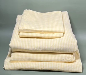 5pcs Pottery Barn 100% Cotton Yellow Gingham Twin Sheet Complete Set Bedding - Picture 1 of 8