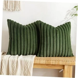  Faux Fur Plush Decorative Throw Pillow Covers 18" x 18" (Pack of 2) Moss Green - Picture 1 of 7