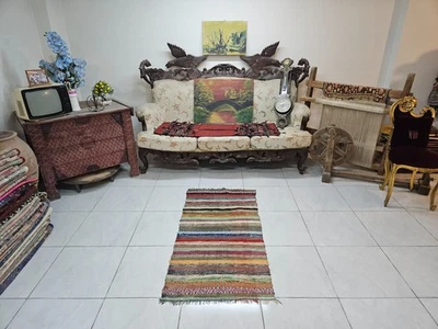 Tapete Kilim Turco Vintage 2,1 x 4,3 pés, Kilim Listrado Colorido, Tapete Feito à Mão - Imagem 1 de 4