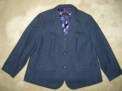 TALBOTS WOMAN Blue-black Navy Tweed Herringbone Blazer Jacket   20W Plus - Image 1 of 3