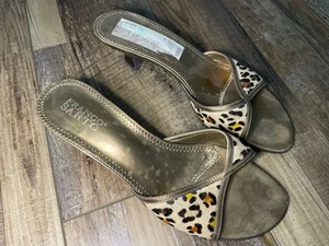Franco Sarto Women’s Leopard Heeled Sandals Size 9M Slip-On Mule Style - Picture 1 of 5