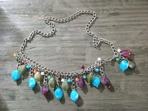 Aqua Blue Purple Green Acrylic Bead Silver Tone Chain Belt Woman's Belt - Picture 1 of 4
