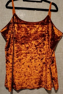 Camiseta sin mangas 7th Element para mujer 3X terciopelo aplastado correas ajustables naranja quemado Foto 1 de 4