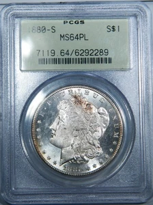 1880-S Morgan Silver Dollar PCGS graded MS 64 PL OGH - Picture 1 of 4