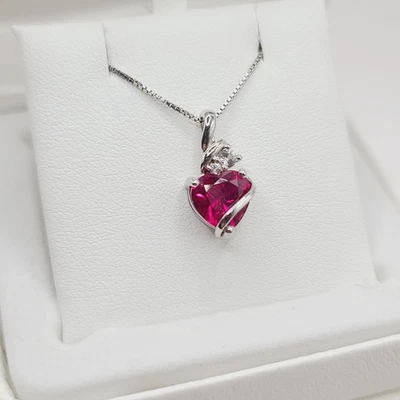 Sterling Silver Lab-Created Ruby & White Sapphire Heart Pendant - Image 1 of 4