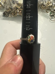 anello fascia argento regolabile con disegno floreale colorato - Foto 1 di 3