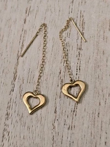 QVC 10k yellow gold Heart stick style threader dangle Earrings Jcm - Picture 1 of 9