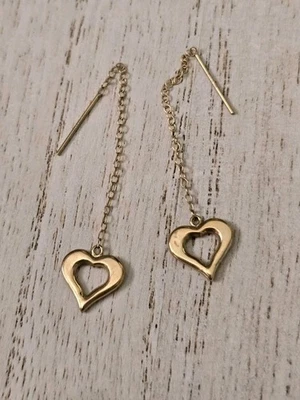 QVC 10k yellow gold Heart stick style threader dangle Earrings Jcm - Image 1 of 4