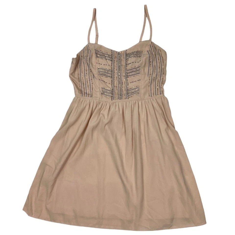Vestido Mini Correa Espagueti American Eagle Blush Bronceado Cuentas Talla 4 Foto 1 de 4